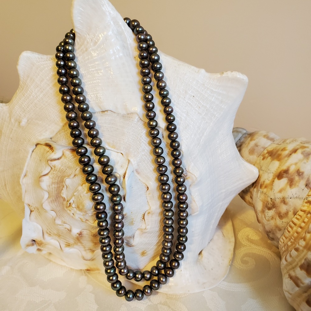 Silver Freshwater Double Strand Peal Necklace - Picture 7 of 7